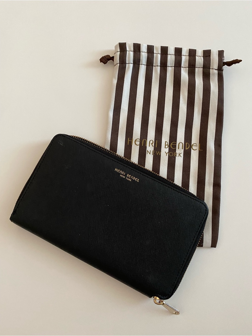 Henri Bendel Black with Gold Accent Zip Wallet